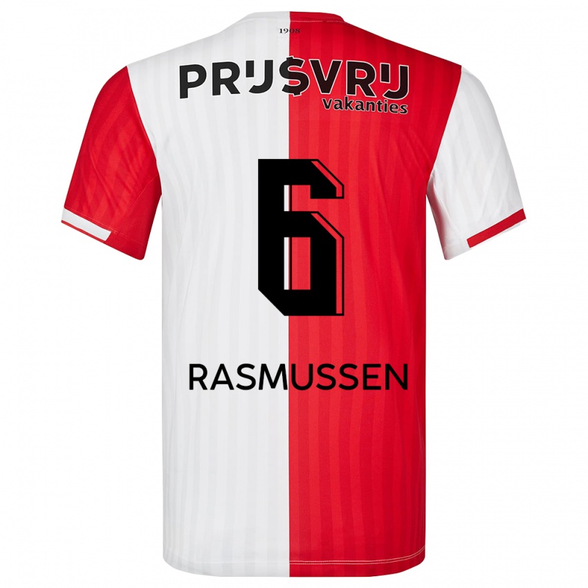Dame Jacob Rasmussen #6 Rød Hvit Hjemmetrøye Drakt Trøye 2023/24 Skjorter T-Skjorte