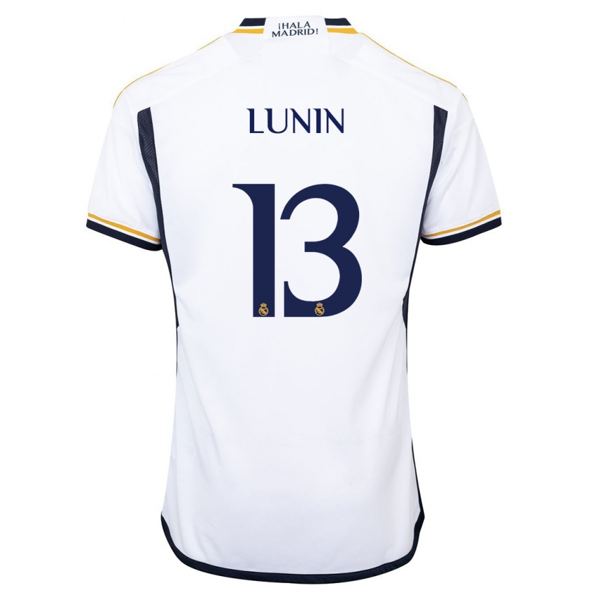 Dame Andriy Lunin #13 Hvit Hjemmetrøye Drakt Trøye 2023/24 Skjorter T-Skjorte
