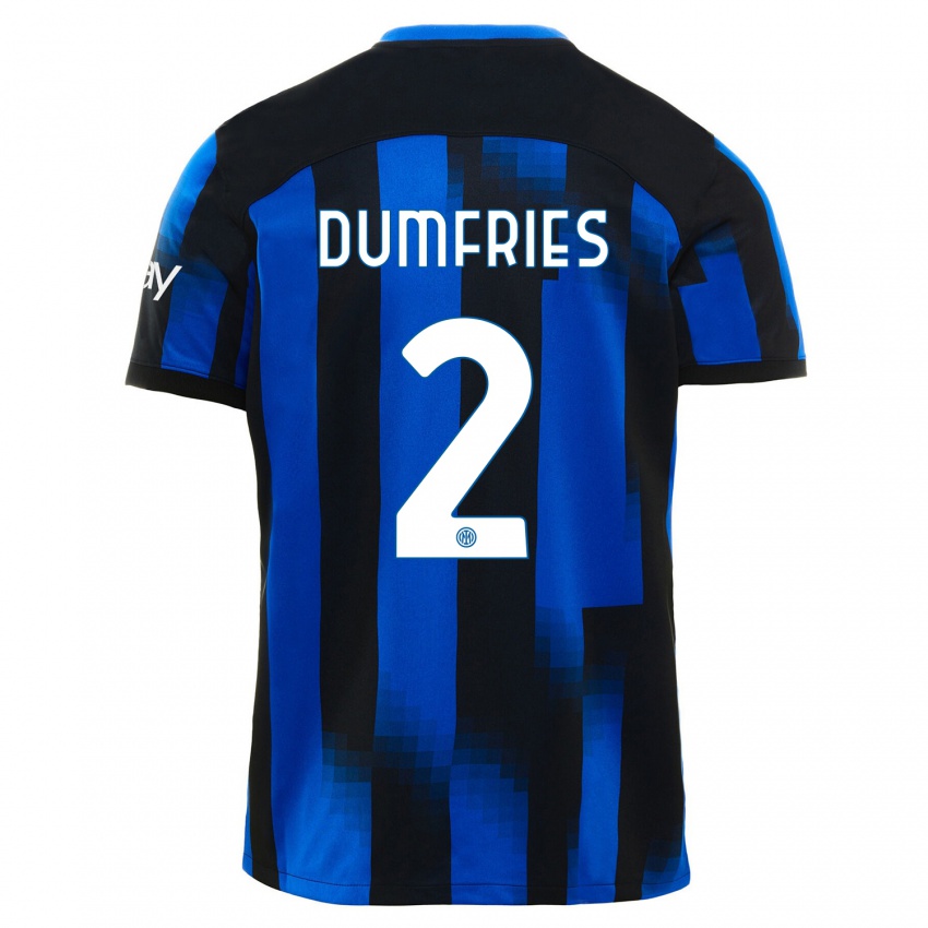 Dame Denzel Dumfries #2 Svart Blå Hjemmetrøye Drakt Trøye 2023/24 Skjorter T-Skjorte