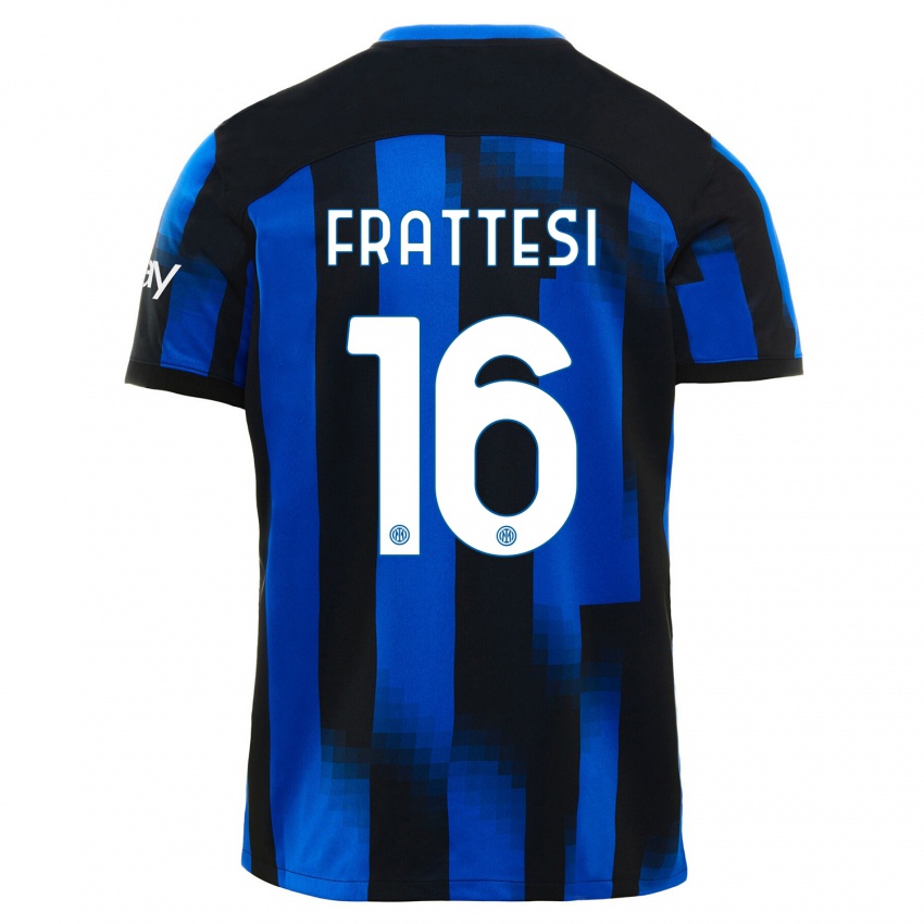 Dame Davide Frattesi #16 Svart Blå Hjemmetrøye Drakt Trøye 2023/24 Skjorter T-Skjorte