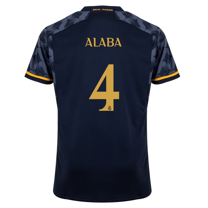 Dame David Alaba #4 Mørke Blå Bortetrøye Drakt Trøye 2023/24 Skjorter T-Skjorte