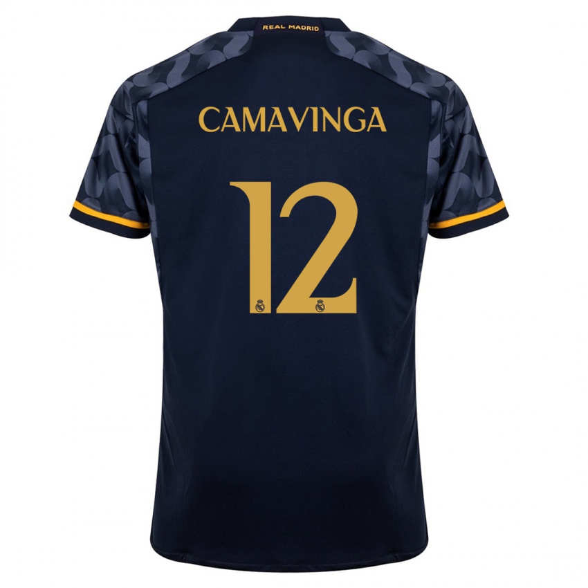 Dame Eduardo Camavinga #12 Mørke Blå Bortetrøye Drakt Trøye 2023/24 Skjorter T-Skjorte
