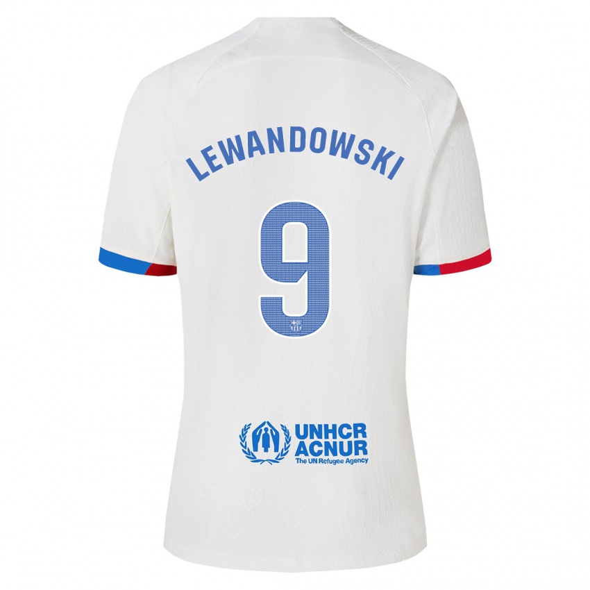 Dame Robert Lewandowski #9 Hvit Bortetrøye Drakt Trøye 2023/24 Skjorter T-Skjorte