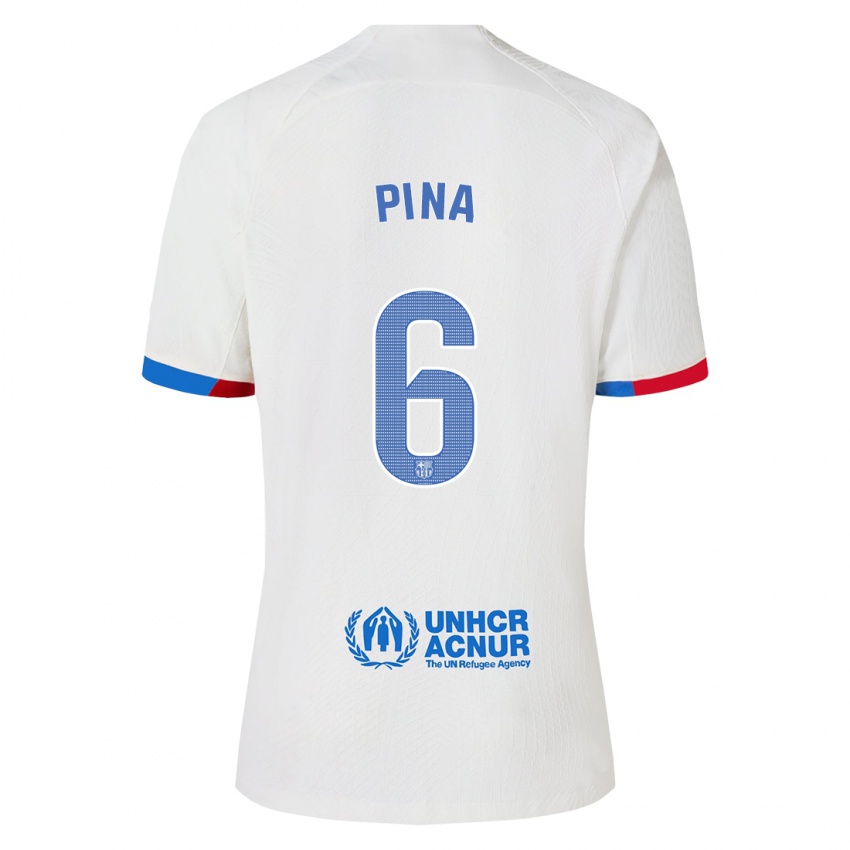 Dame Claudia Pina #6 Hvit Bortetrøye Drakt Trøye 2023/24 Skjorter T-Skjorte