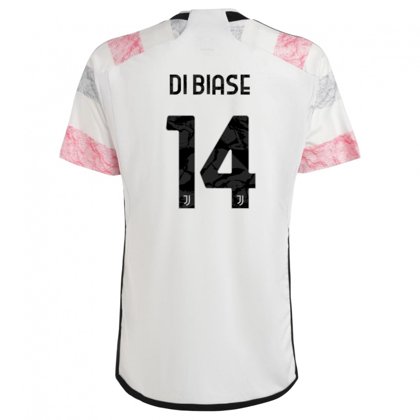 Dame Gianmarco Di Biase #14 Hvit Rosa Bortetrøye Drakt Trøye 2023/24 Skjorter T-Skjorte