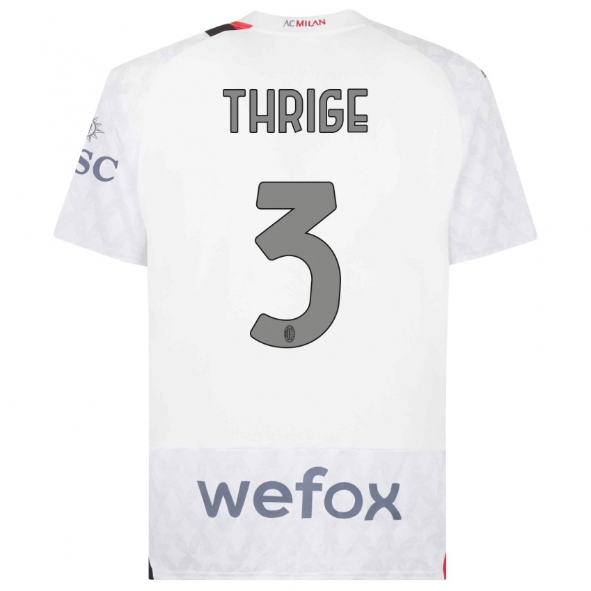 Dame Sara Thrige #3 Hvit Bortetrøye Drakt Trøye 2023/24 Skjorter T-Skjorte
