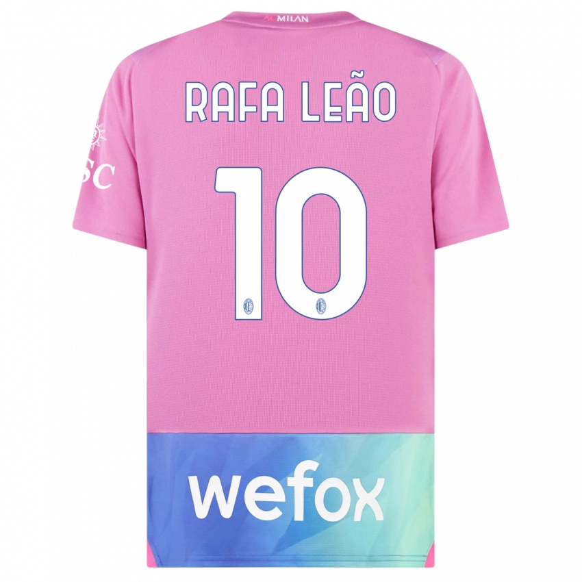 Dame Rafael Leao #10 Rosa Lilla Tredje Sett Drakt Trøye 2023/24 Skjorter T-Skjorte