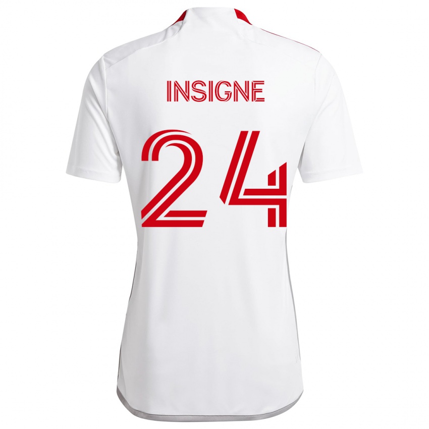 Mann Lorenzo Insigne #24 Hvit Rød Bortetrøye Drakt Trøye 2024/25 Skjorter T-Skjorte