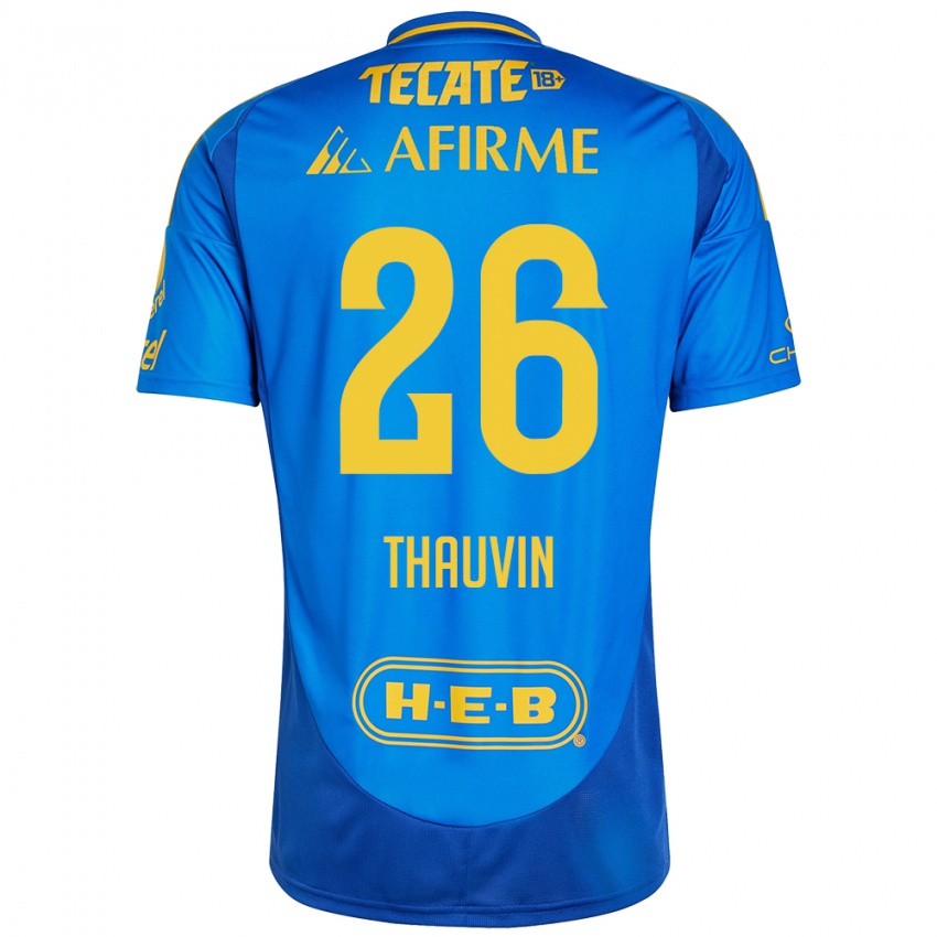 Mann Florian Thauvin #26 Blå Gul Bortetrøye Drakt Trøye 2024/25 Skjorter T-Skjorte