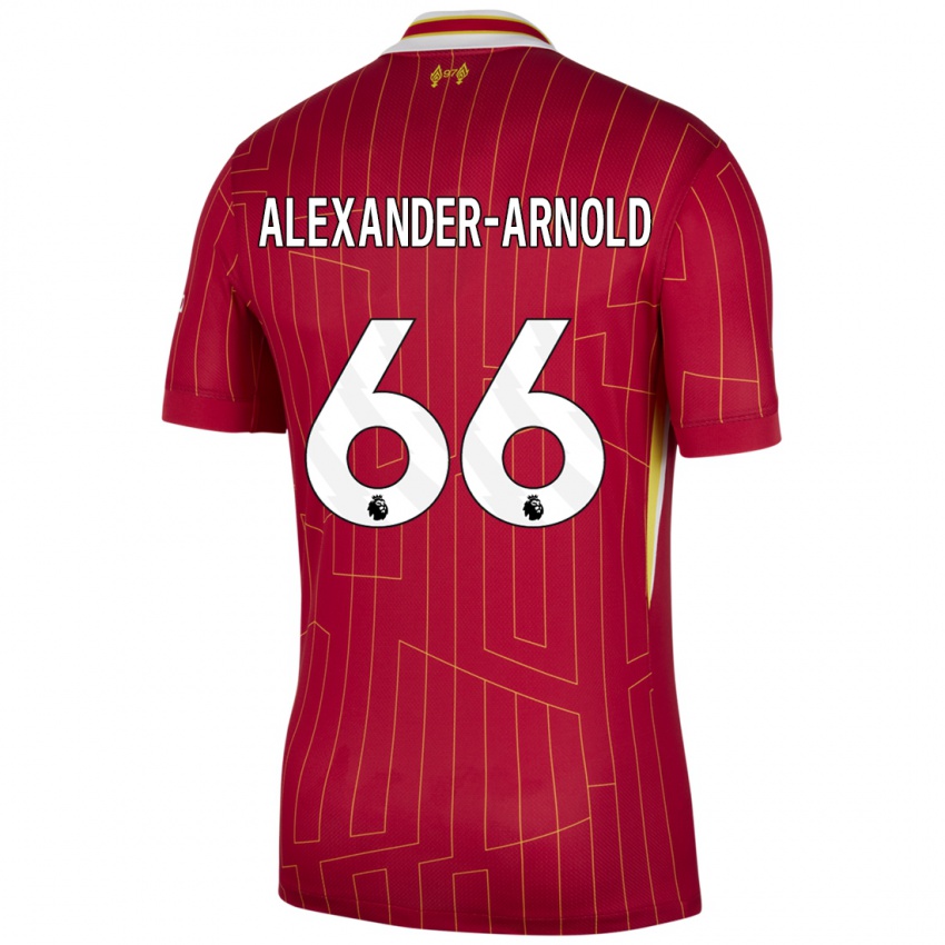 Barn Trent Alexander-Arnold #66 Rød Gul Hvit Hjemmetrøye Drakt Trøye 2024/25 Skjorter T-Skjorte