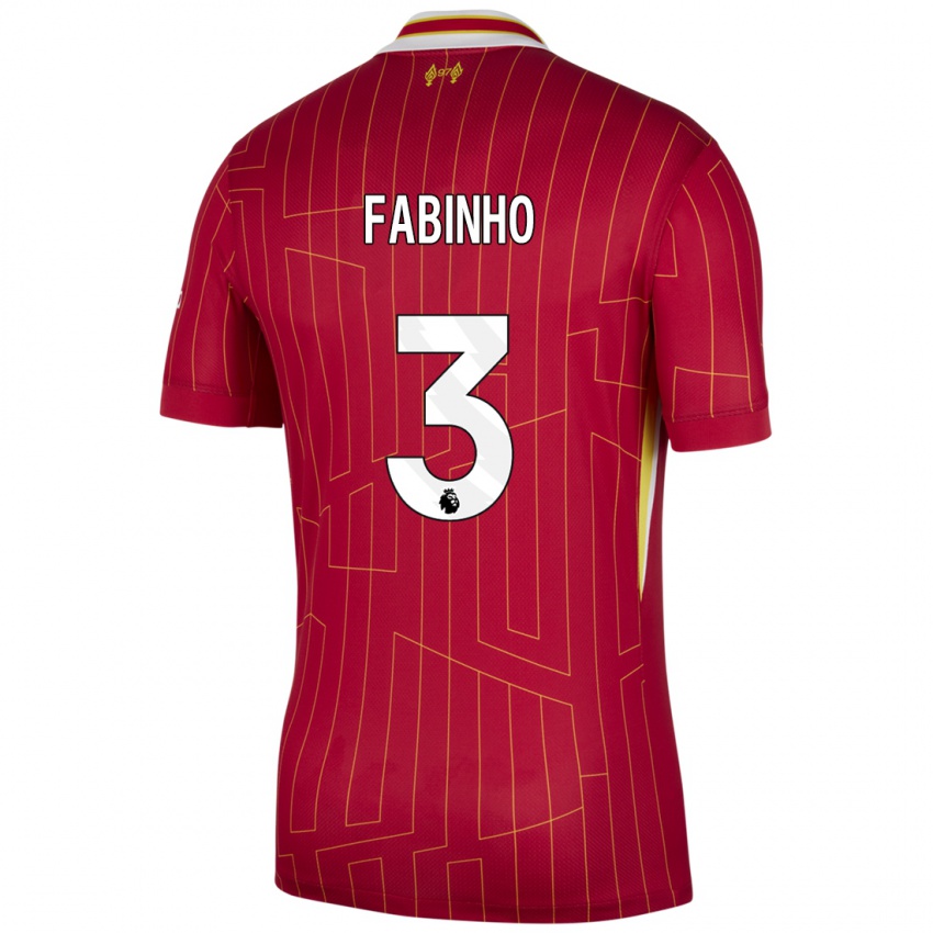 Barn Fabinho #3 Rød Gul Hvit Hjemmetrøye Drakt Trøye 2024/25 Skjorter T-Skjorte