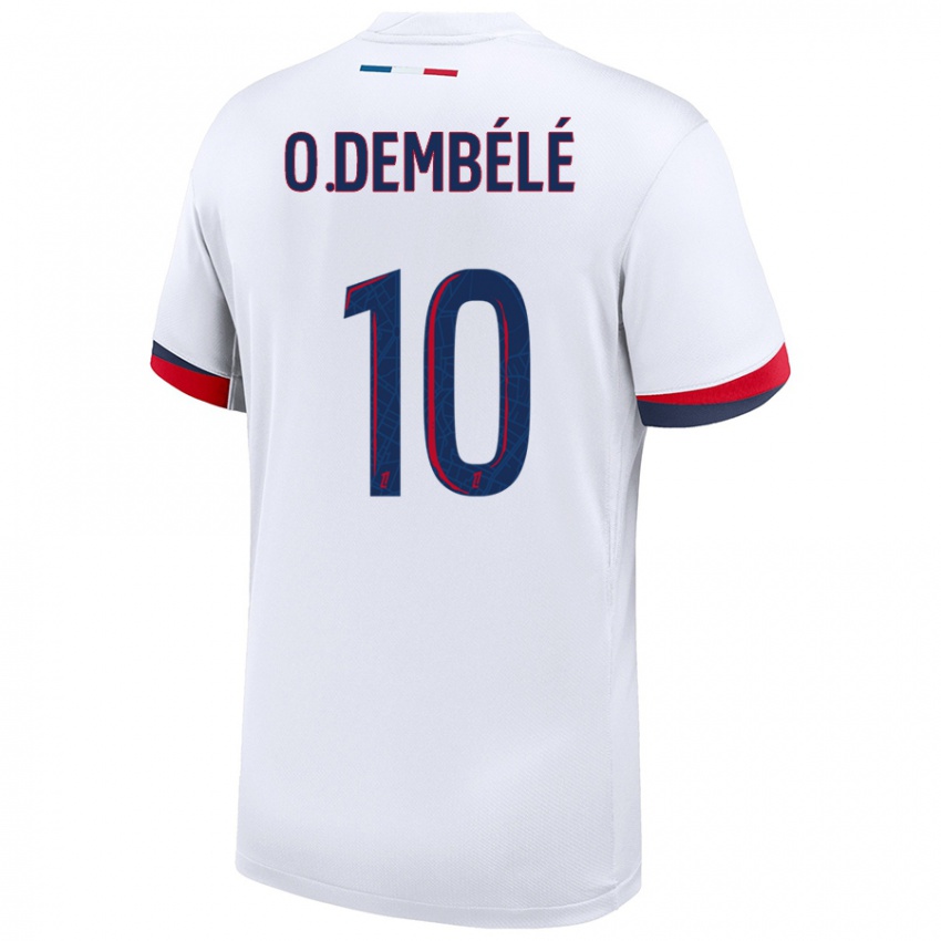 Barn Ousmane Dembele #10 Hvit Blå Rød Bortetrøye Drakt Trøye 2024/25 Skjorter T-Skjorte