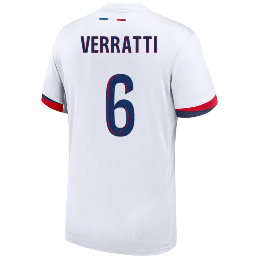 Barn Marco Verratti #6 Hvit Blå Rød Bortetrøye Drakt Trøye 2024/25 Skjorter T-Skjorte