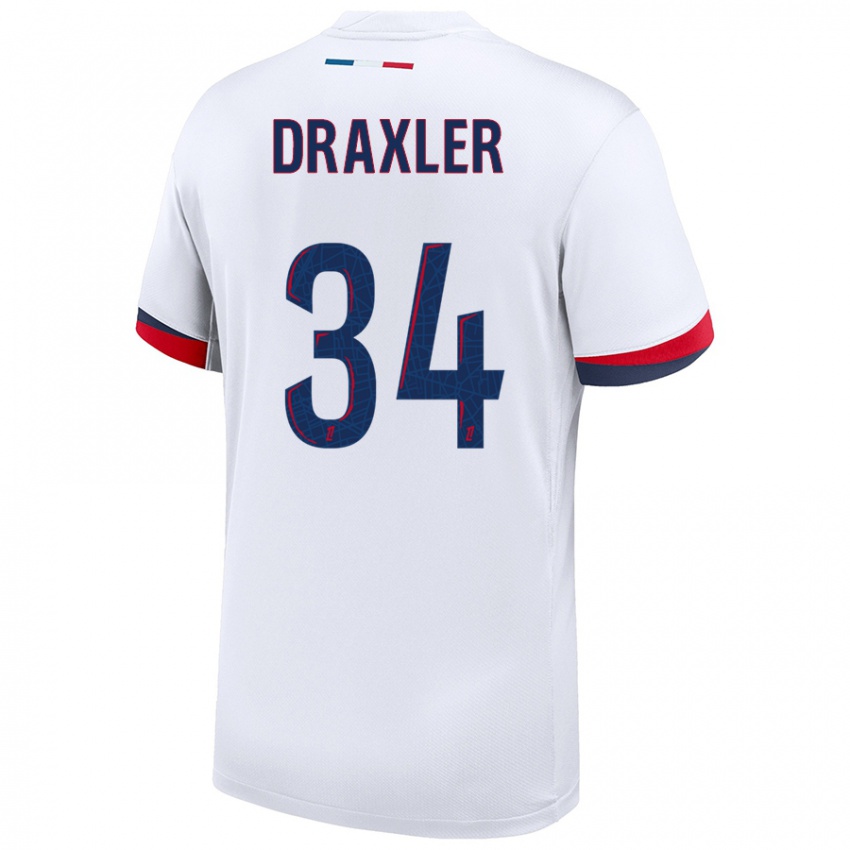 Barn Julian Draxler #34 Hvit Blå Rød Bortetrøye Drakt Trøye 2024/25 Skjorter T-Skjorte