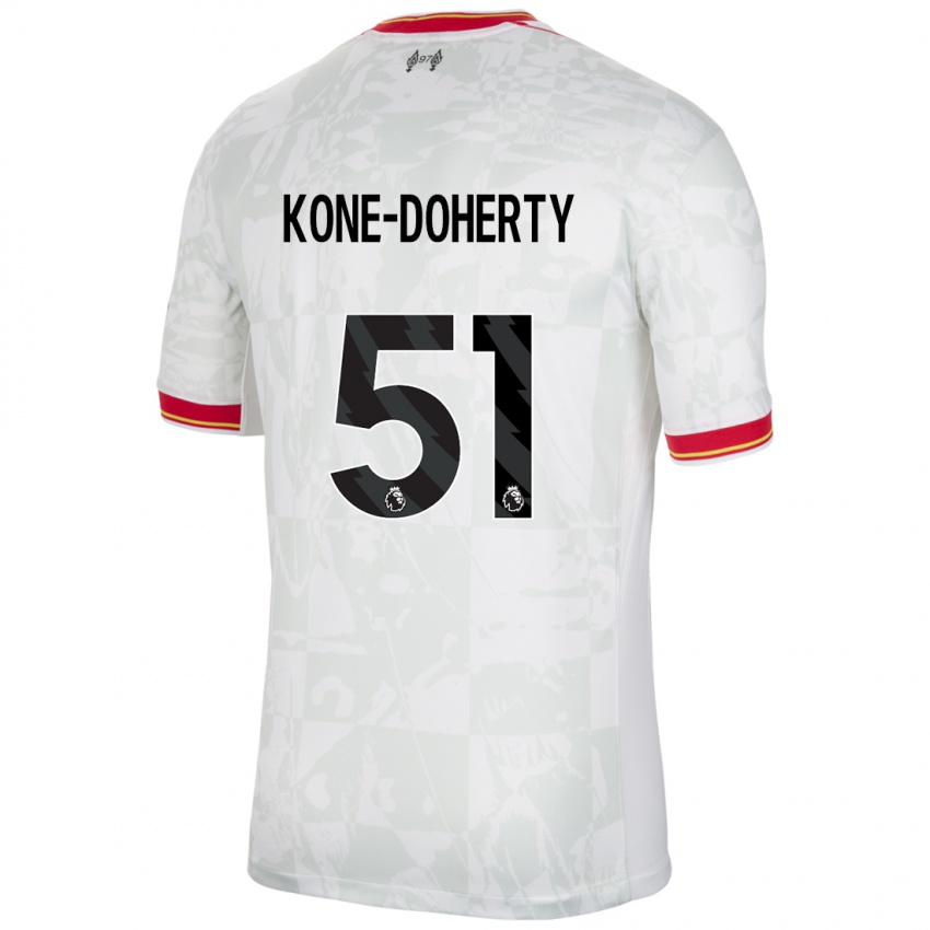 Barn Trent Kone-Doherty #51 Hvit Rød Svart Tredje Sett Drakt Trøye 2024/25 Skjorter T-Skjorte