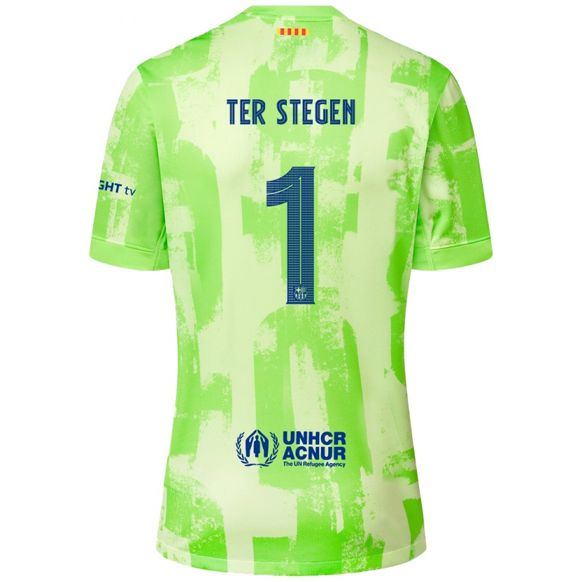 Barn Marc-Andre Ter Stegen #1 Lime Tredje Sett Drakt Trøye 2024/25 Skjorter T-Skjorte