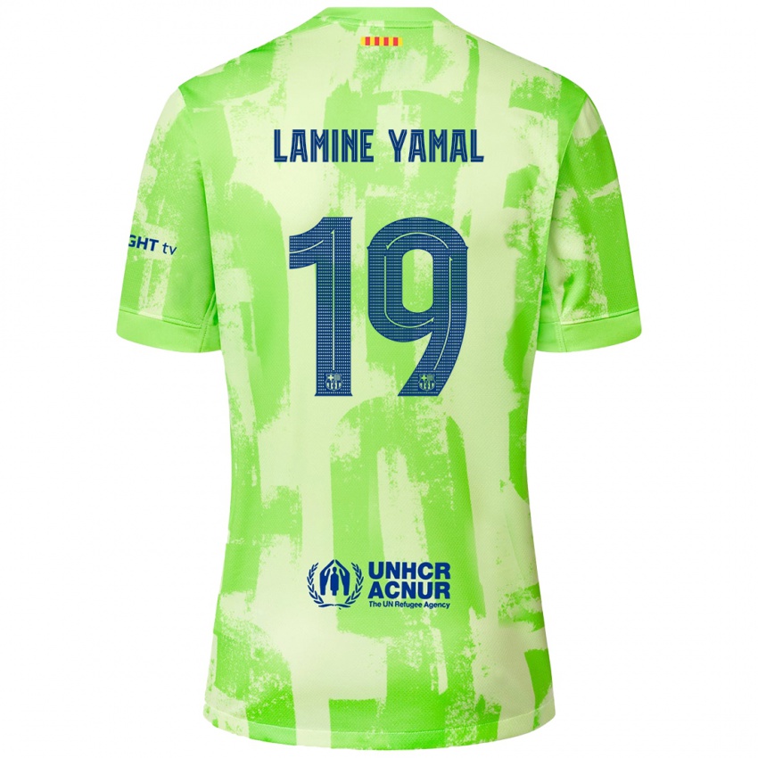 Barn Lamine Yamal #19 Lime Tredje Sett Drakt Trøye 2024/25 Skjorter T-Skjorte