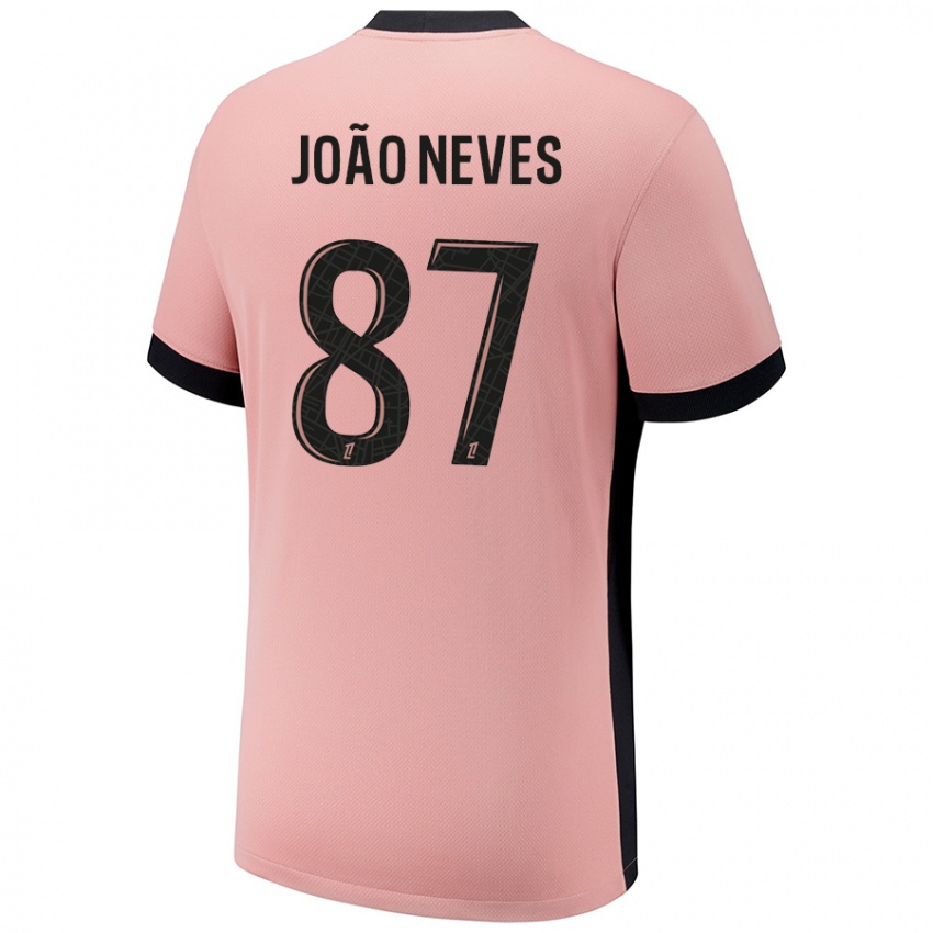 Barn João Neves #87 Rust Rosa Tredje Sett Drakt Trøye 2024/25 Skjorter T-Skjorte