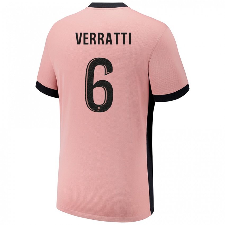 Barn Marco Verratti #6 Rust Rosa Tredje Sett Drakt Trøye 2024/25 Skjorter T-Skjorte