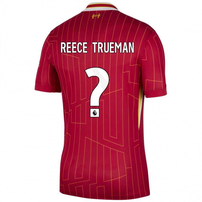 Mann Reece Trueman #0 Rød Gul Hvit Hjemmetrøye Drakt Trøye 2024/25 Skjorter T-Skjorte