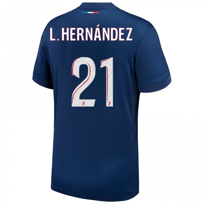 Mann Lucas Hernandez #21 Marineblå Hvit Hjemmetrøye Drakt Trøye 2024/25 Skjorter T-Skjorte