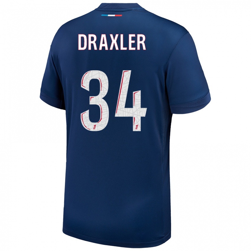 Mann Julian Draxler #34 Marineblå Hvit Hjemmetrøye Drakt Trøye 2024/25 Skjorter T-Skjorte