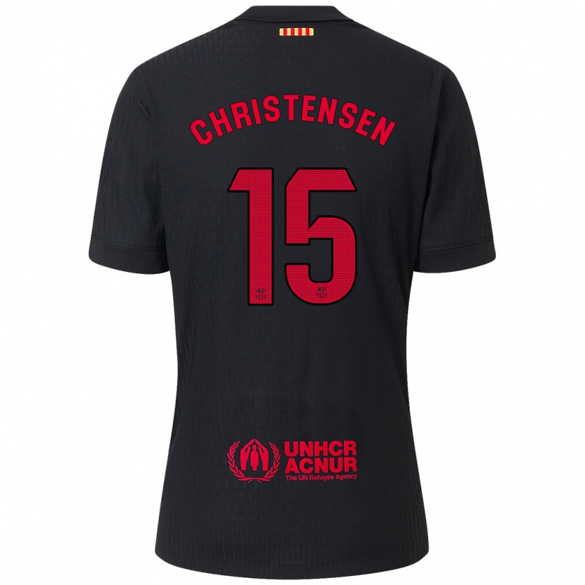 Mann Andreas Christensen #15 Svart Rød Bortetrøye Drakt Trøye 2024/25 Skjorter T-Skjorte