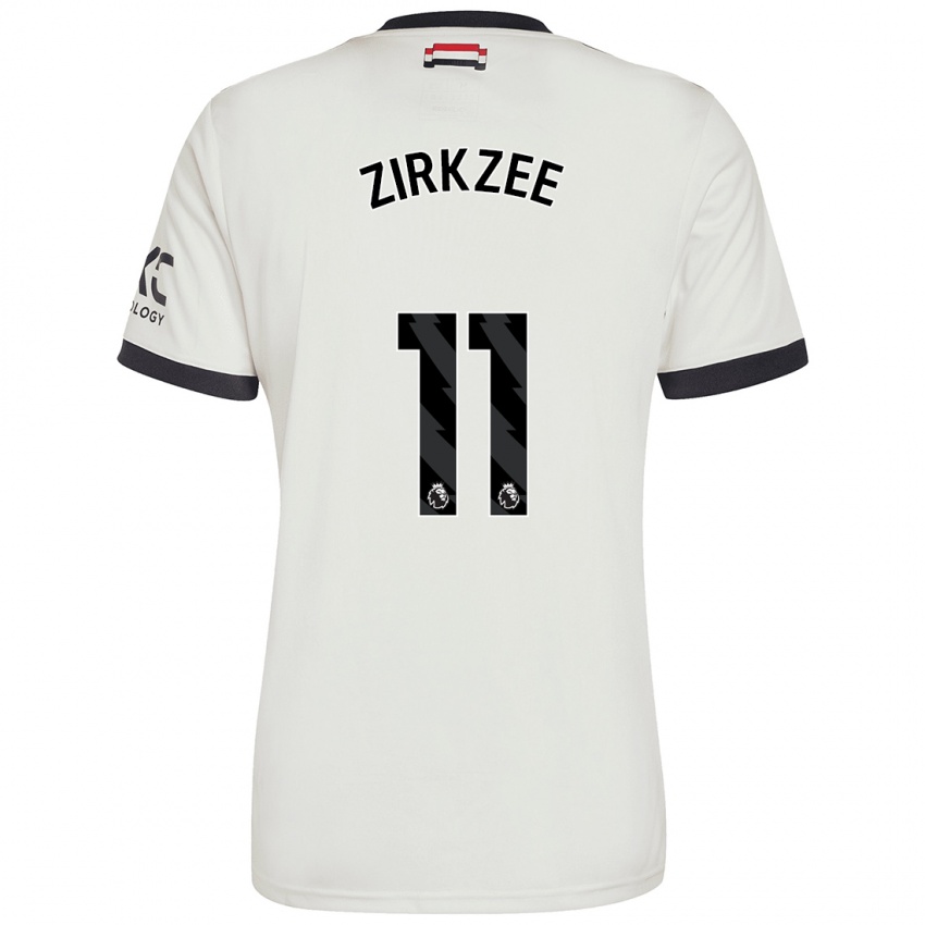 Mann Joshua Zirkzee #11 Off White Tredje Sett Drakt Trøye 2024/25 Skjorter T-Skjorte