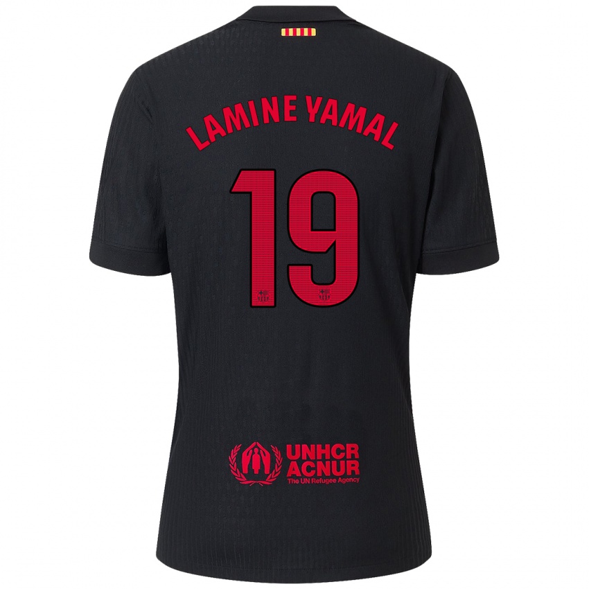 Dame Lamine Yamal #19 Svart Rød Bortetrøye Drakt Trøye 2024/25 Skjorter T-Skjorte