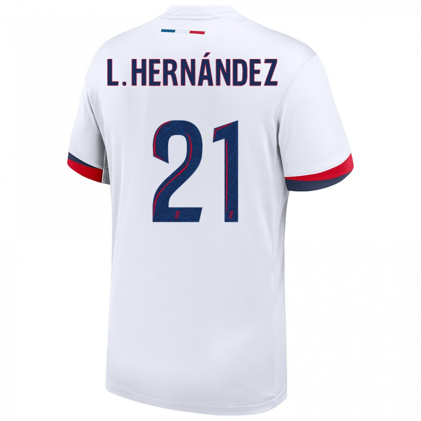 Dame Lucas Hernandez #21 Hvit Blå Rød Bortetrøye Drakt Trøye 2024/25 Skjorter T-Skjorte