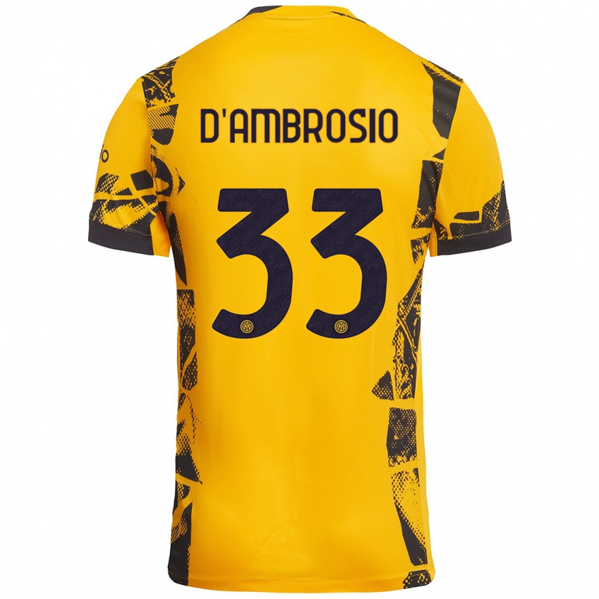 Dame Danilo D'ambrosio #33 Gull Svart Tredje Sett Drakt Trøye 2024/25 Skjorter T-Skjorte