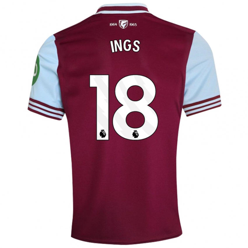 Barn Danny Ings #18 Mørk Rød Hjemmetrøye Drakt Trøye 2024/25 Skjorter T-Skjorte