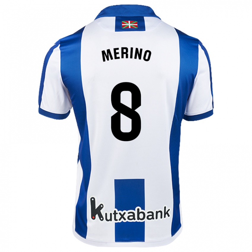 Barn Mikel Merino #8 Hvit Blå Hjemmetrøye Drakt Trøye 2024/25 Skjorter T-Skjorte