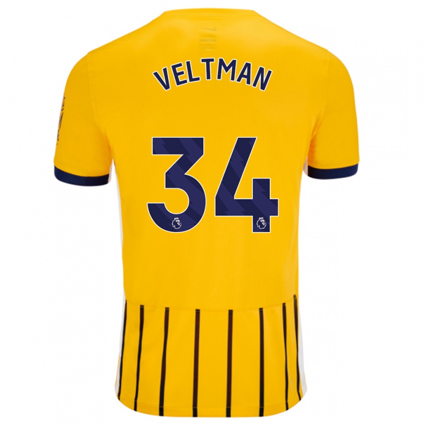 Barn Joël Veltman #34 Gullblå Nålestriper Bortetrøye Drakt Trøye 2024/25 Skjorter T-Skjorte