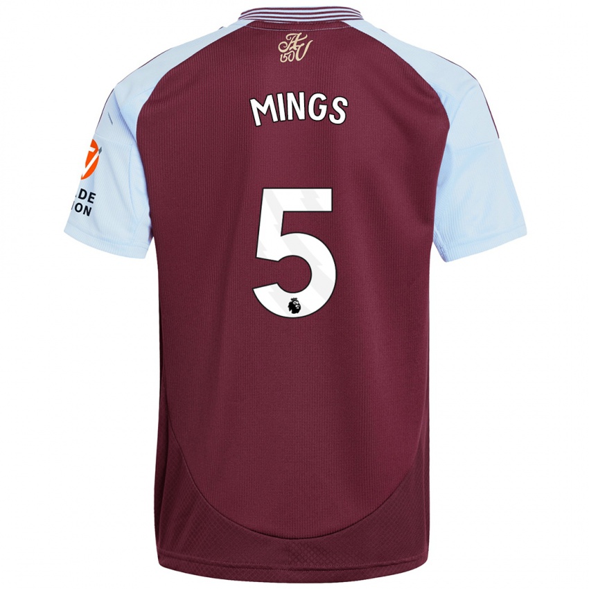 Mann Tyrone Mings #5 Burgund Himmelblå Hjemmetrøye Drakt Trøye 2024/25 Skjorter T-Skjorte