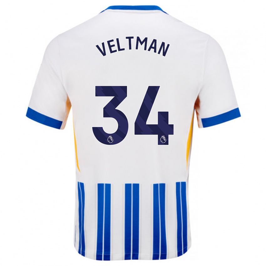 Mann Joel Veltman #34 Hvit Blå Nålestriper Hjemmetrøye Drakt Trøye 2024/25 Skjorter T-Skjorte