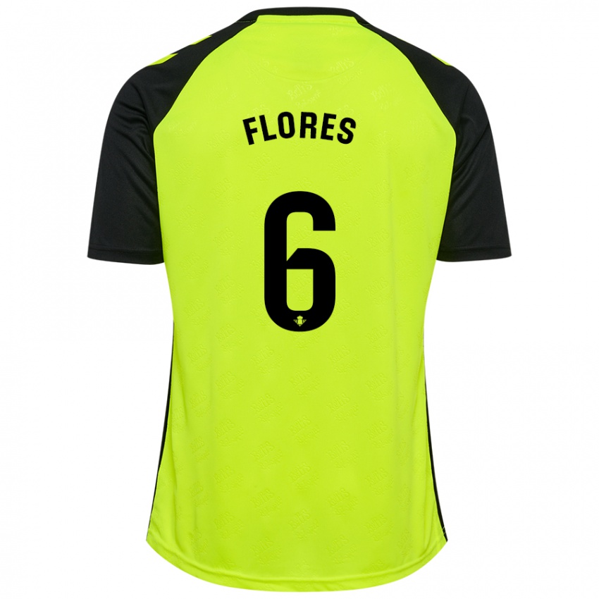 Dame Mateo Flores #6 Fluorescerende Gul Svart Bortetrøye Drakt Trøye 2024/25 Skjorter T-Skjorte