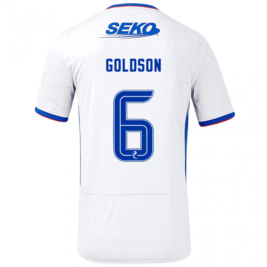 Mann Connor Goldson #6 Hvit Blå Bortetrøye Drakt Trøye 2024/25 Skjorter T-Skjorte