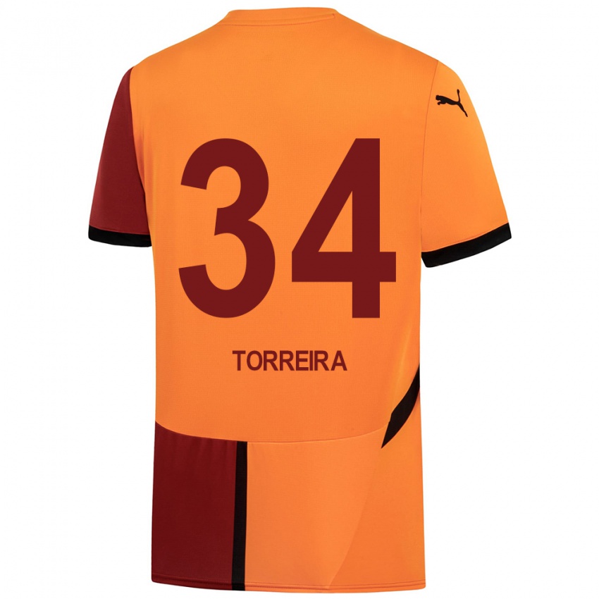 Dame Lucas Torreira #34 Gul Rød Hjemmetrøye Drakt Trøye 2024/25 Skjorter T-Skjorte