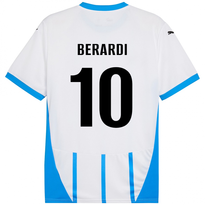 Dame Domenico Berardi #10 Hvit Blå Bortetrøye Drakt Trøye 2024/25 Skjorter T-Skjorte