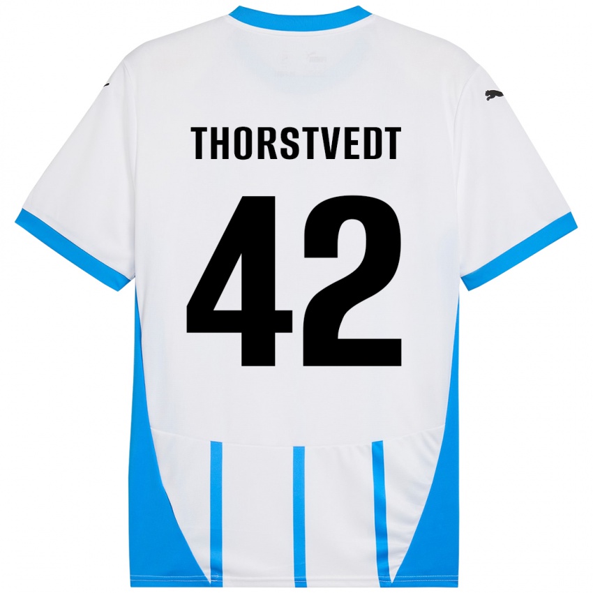 Dame Kristian Thorstvedt #42 Hvit Blå Bortetrøye Drakt Trøye 2024/25 Skjorter T-Skjorte