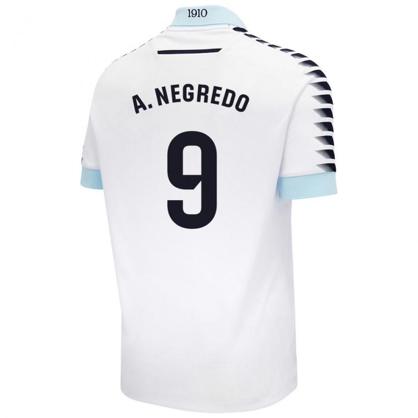 Dame Álvaro Negredo #9 Hvit Blå Bortetrøye Drakt Trøye 2024/25 Skjorter T-Skjorte