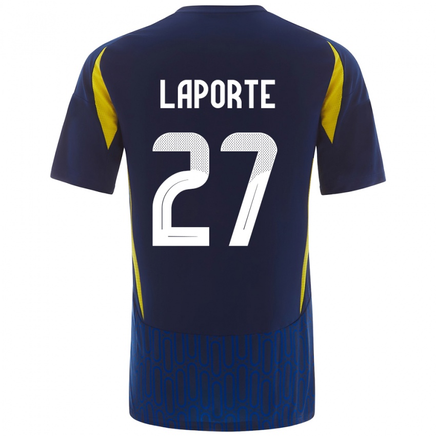 Barn Aymeric Laporte #27 Blå Gul Bortetrøye Drakt Trøye 2024/25 Skjorter T-Skjorte