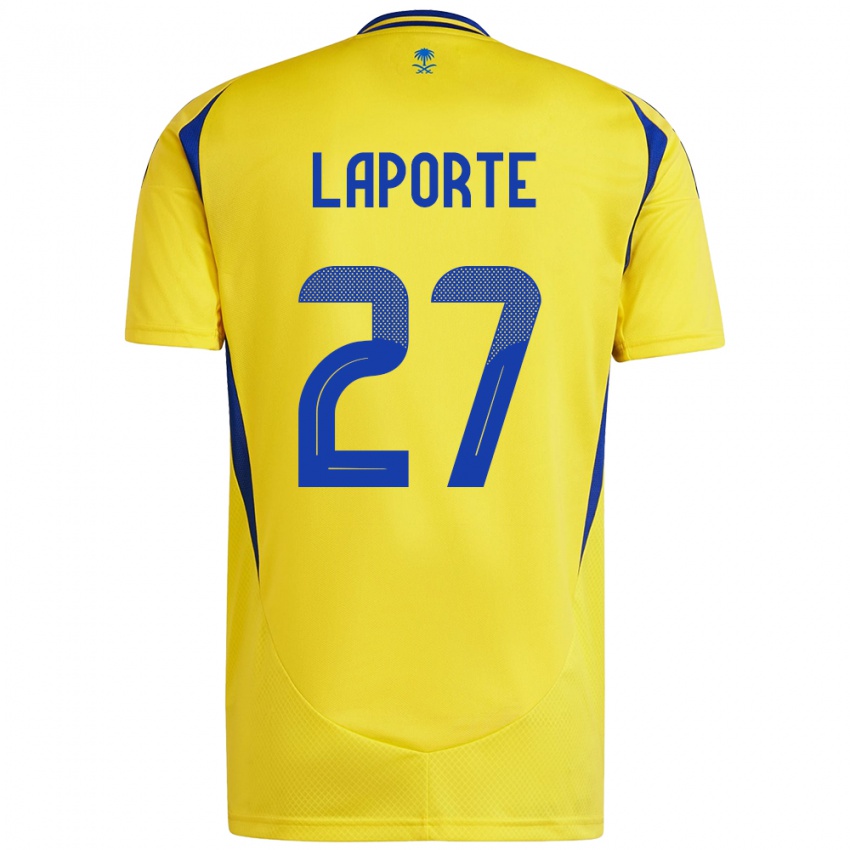 Mann Aymeric Laporte #27 Gul Blå Hjemmetrøye Drakt Trøye 2024/25 Skjorter T-Skjorte