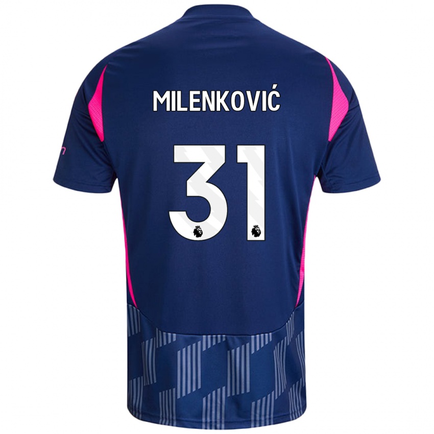 Mann Nikola Milenkovic #31 Kongeblå Rosa Bortetrøye Drakt Trøye 2024/25 Skjorter T-Skjorte