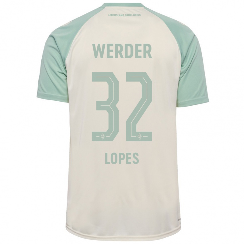 Mann Eugenio Lopes #32 Off-White Lysegrønn Bortetrøye Drakt Trøye 2024/25 Skjorter T-Skjorte