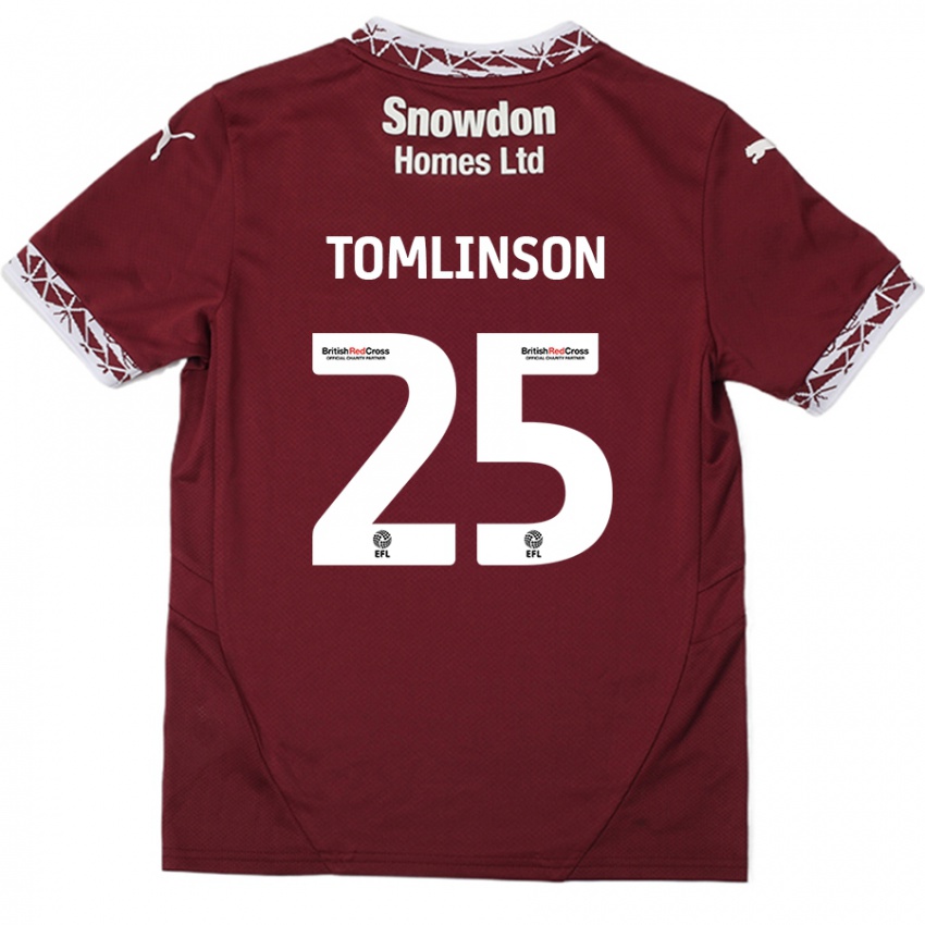 Barn Josh Tomlinson #25 Burgund Hjemmetrøye Drakt Trøye 2024/25 Skjorter T-Skjorte