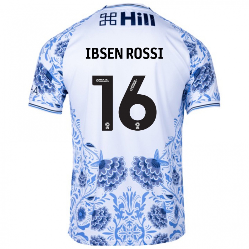 Mann Zeno Ibsen Rossi #16 Hvit Blå Bortetrøye Drakt Trøye 2024/25 Skjorter T-Skjorte