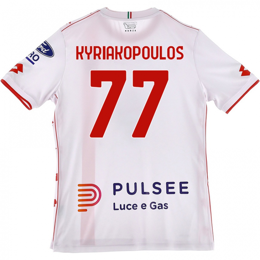 Mann Georgios Kyriakopoulos #77 Hvit Rød Bortetrøye Drakt Trøye 2024/25 Skjorter T-Skjorte