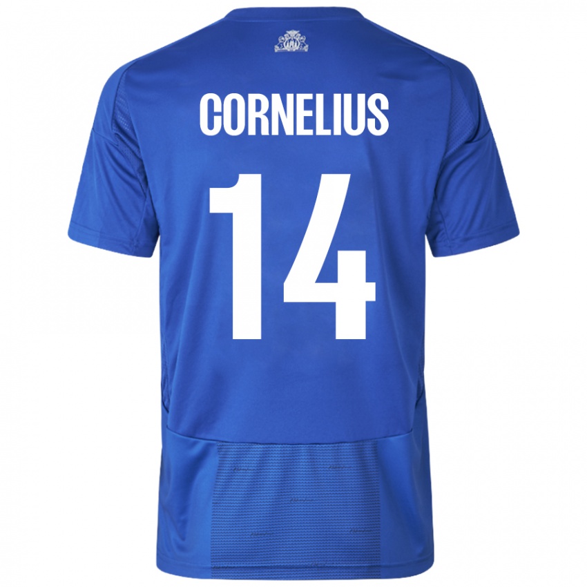 Mann Andreas Cornelius #14 Hvit Blå Bortetrøye Drakt Trøye 2024/25 Skjorter T-Skjorte